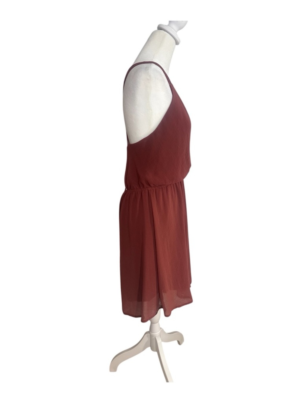 Final Touch Rust Spaghetti Strap Mini Dress Size M Crisscross Back Flirty Skirt - Picture 3 of 8